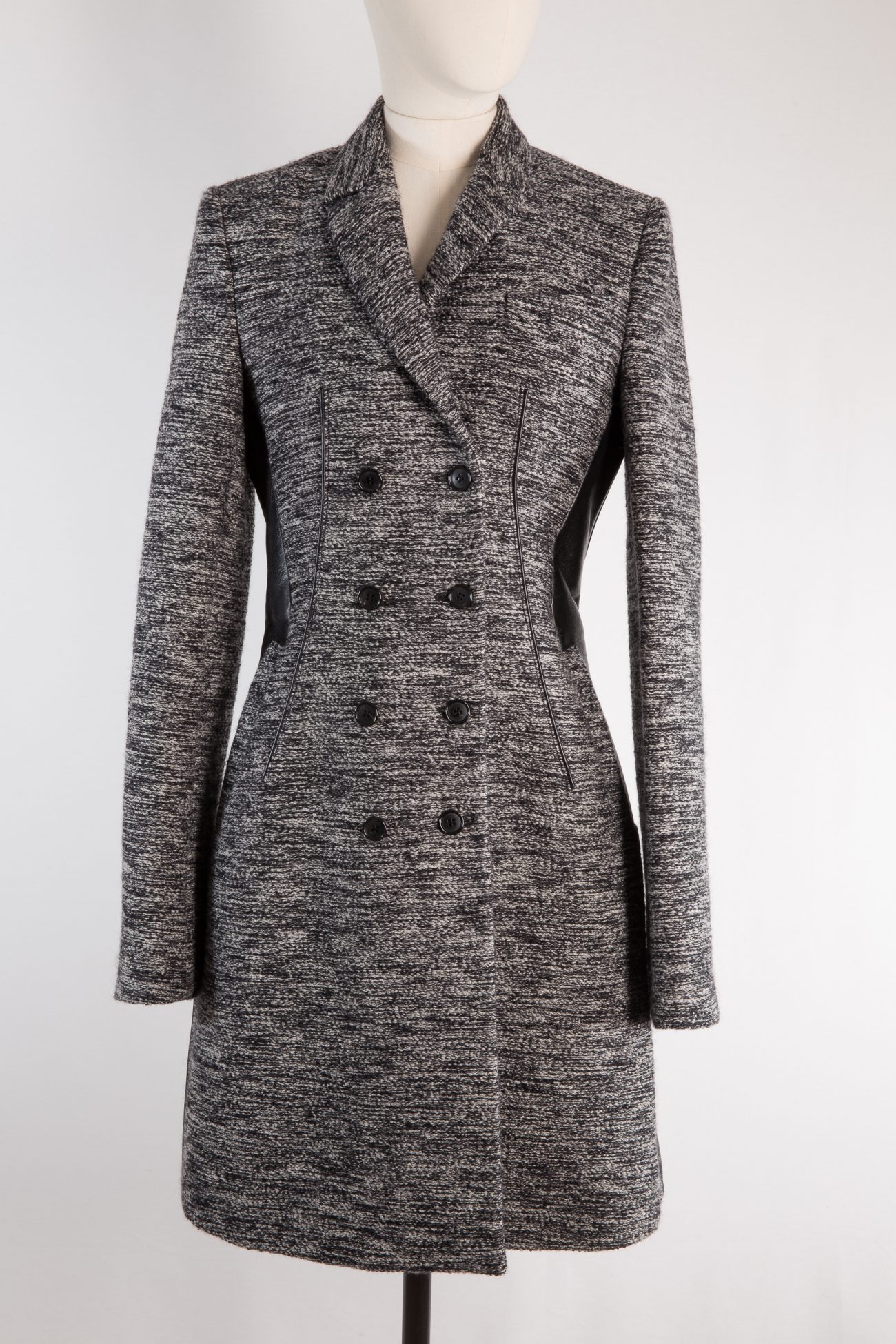 Givenchy Leather panel double-breasted wool-blend coat