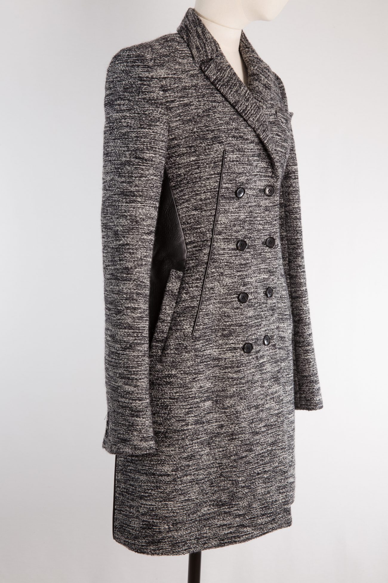 Givenchy Leather panel double-breasted wool-blend coat