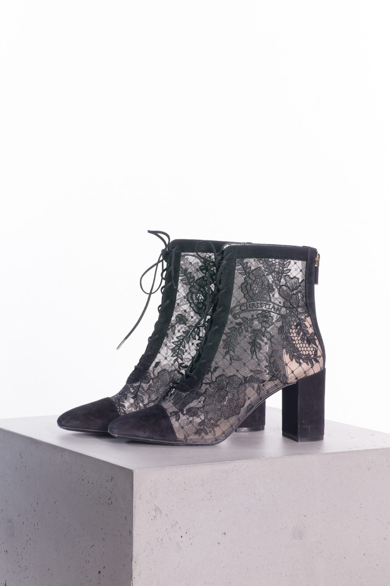 Christian Dior Black suede and mesh embroidered naughtily-D ankle boots 