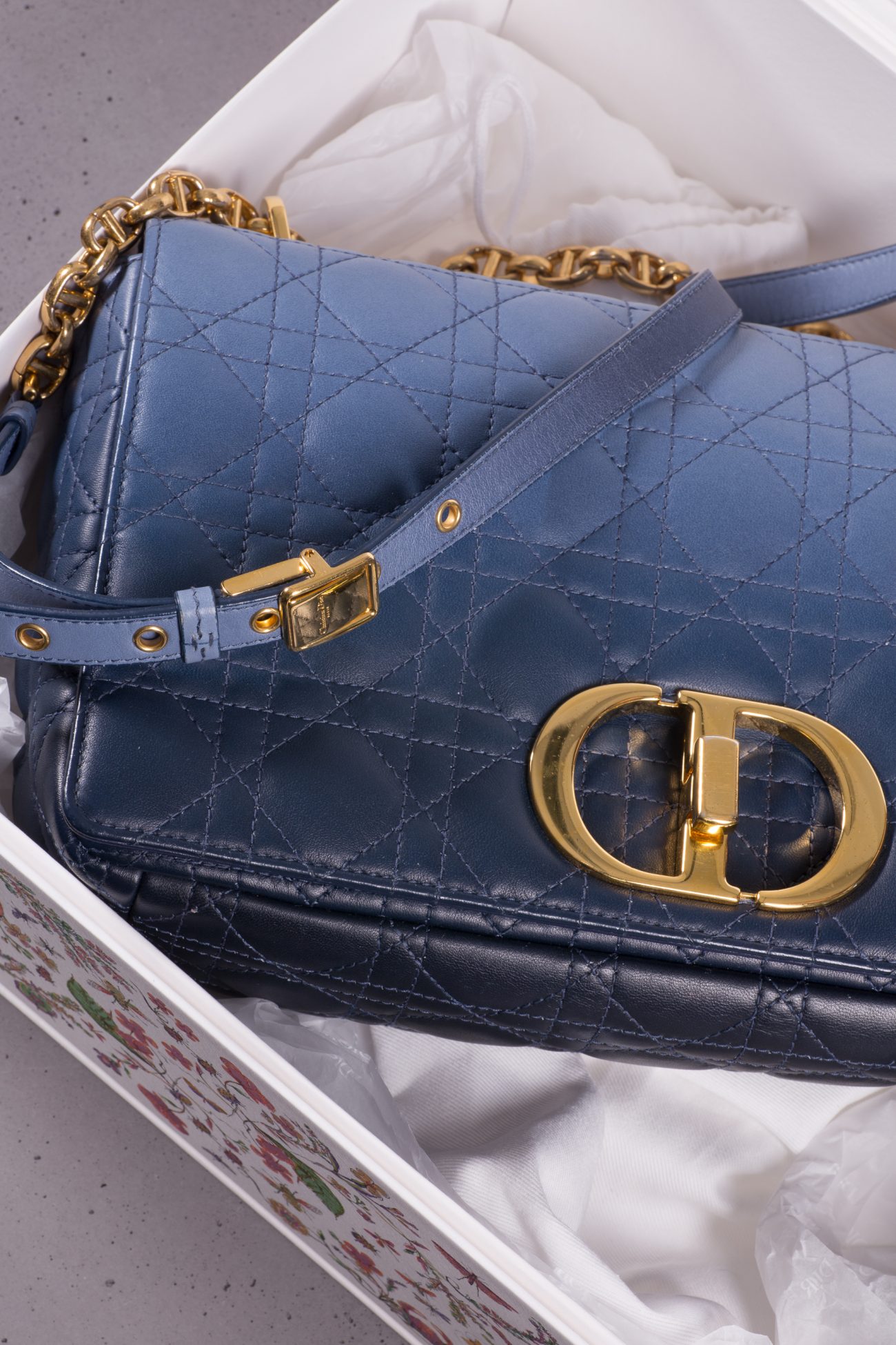 Christian Dior Lambskin cannage gradient large caro bag indigo blue