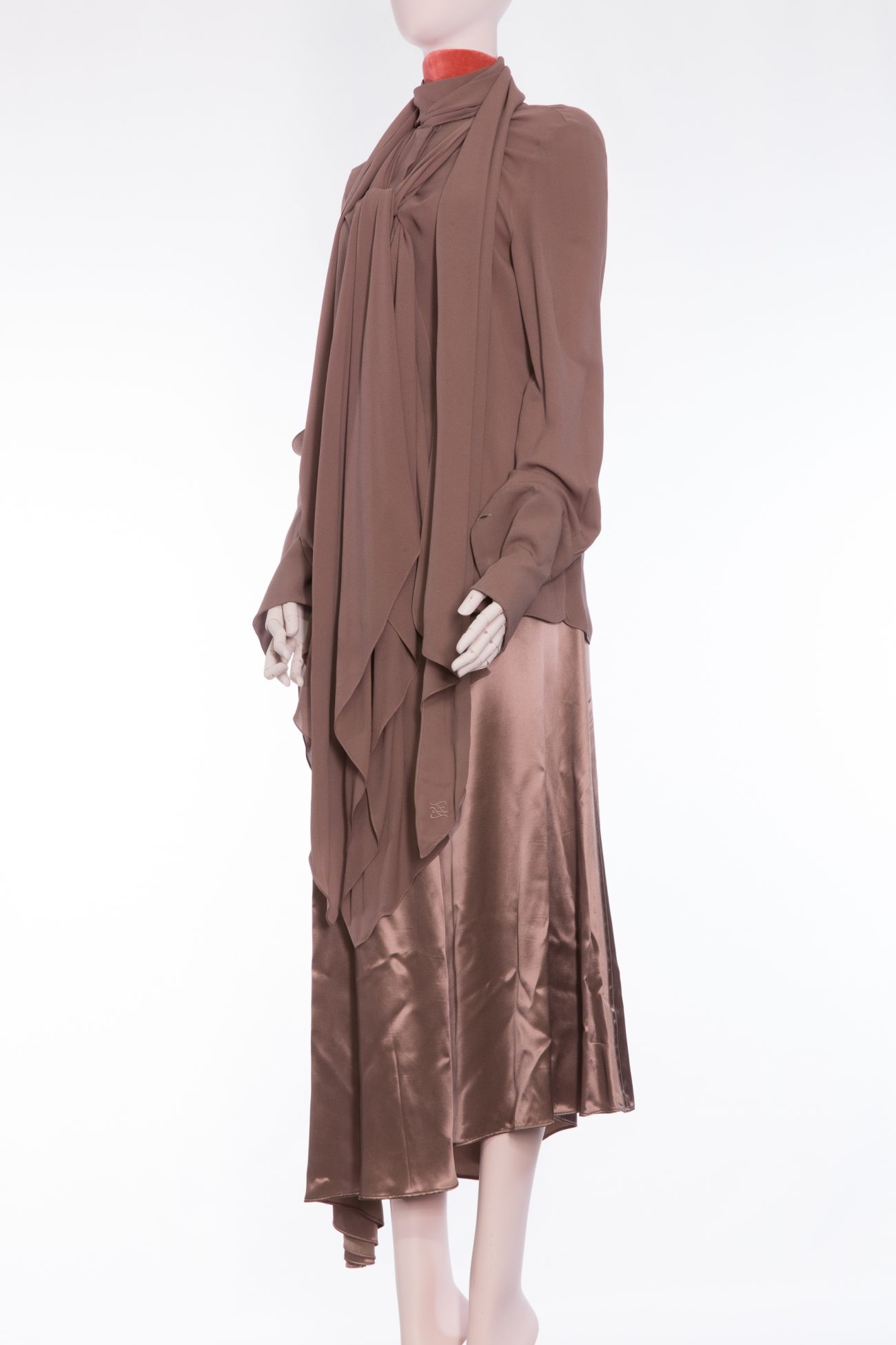 Asymmetrical silk skirt in creta blush
