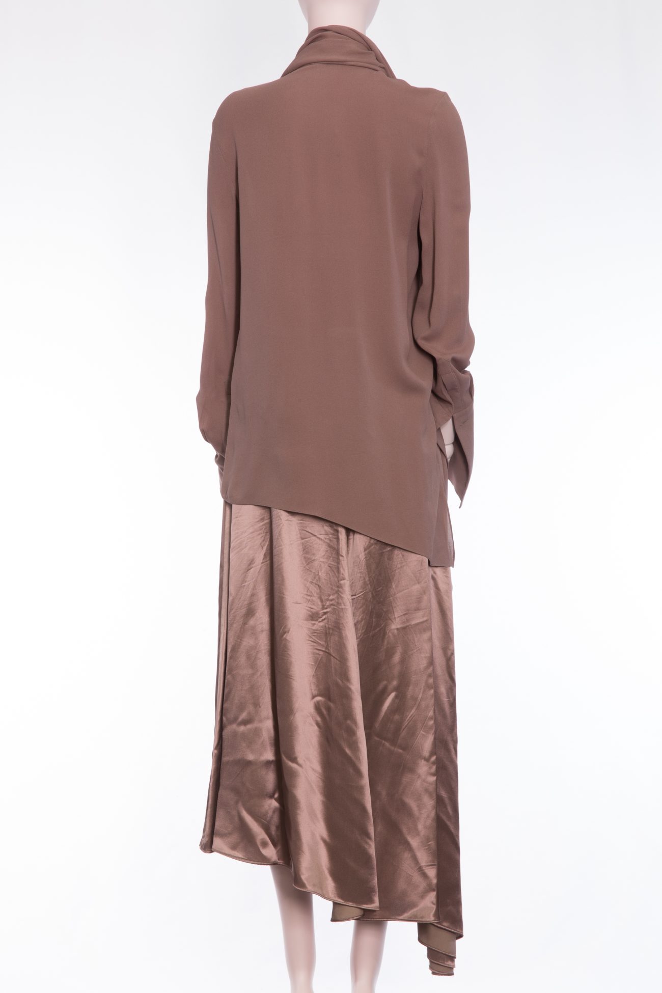 Asymmetrical silk skirt in creta blush