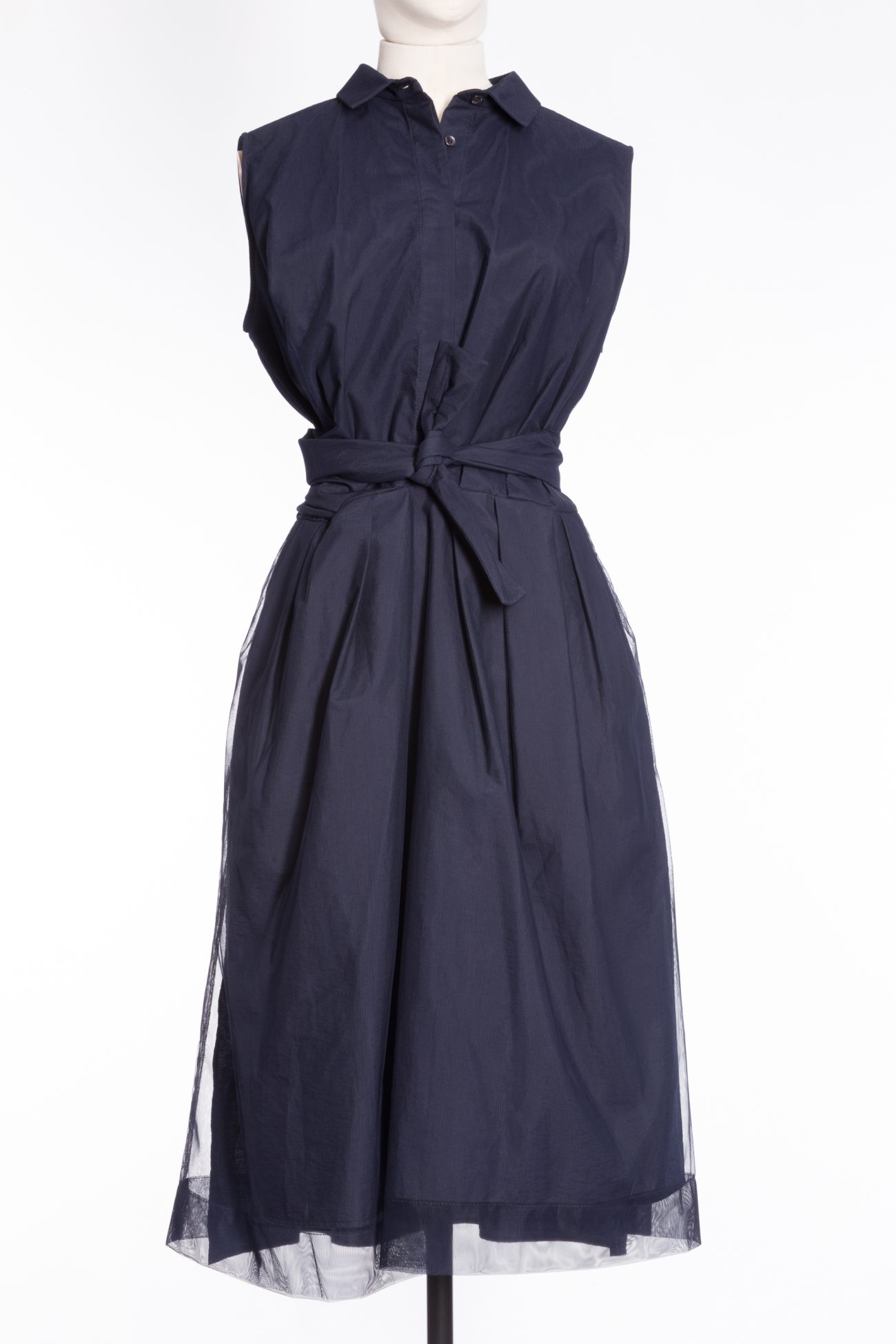 Brunello Cucinelli Blue tulle waist tie-up detail dress