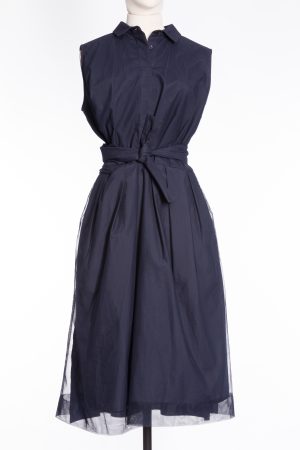 Brunello Cucinelli Blue tulle waist tie-up detail dress