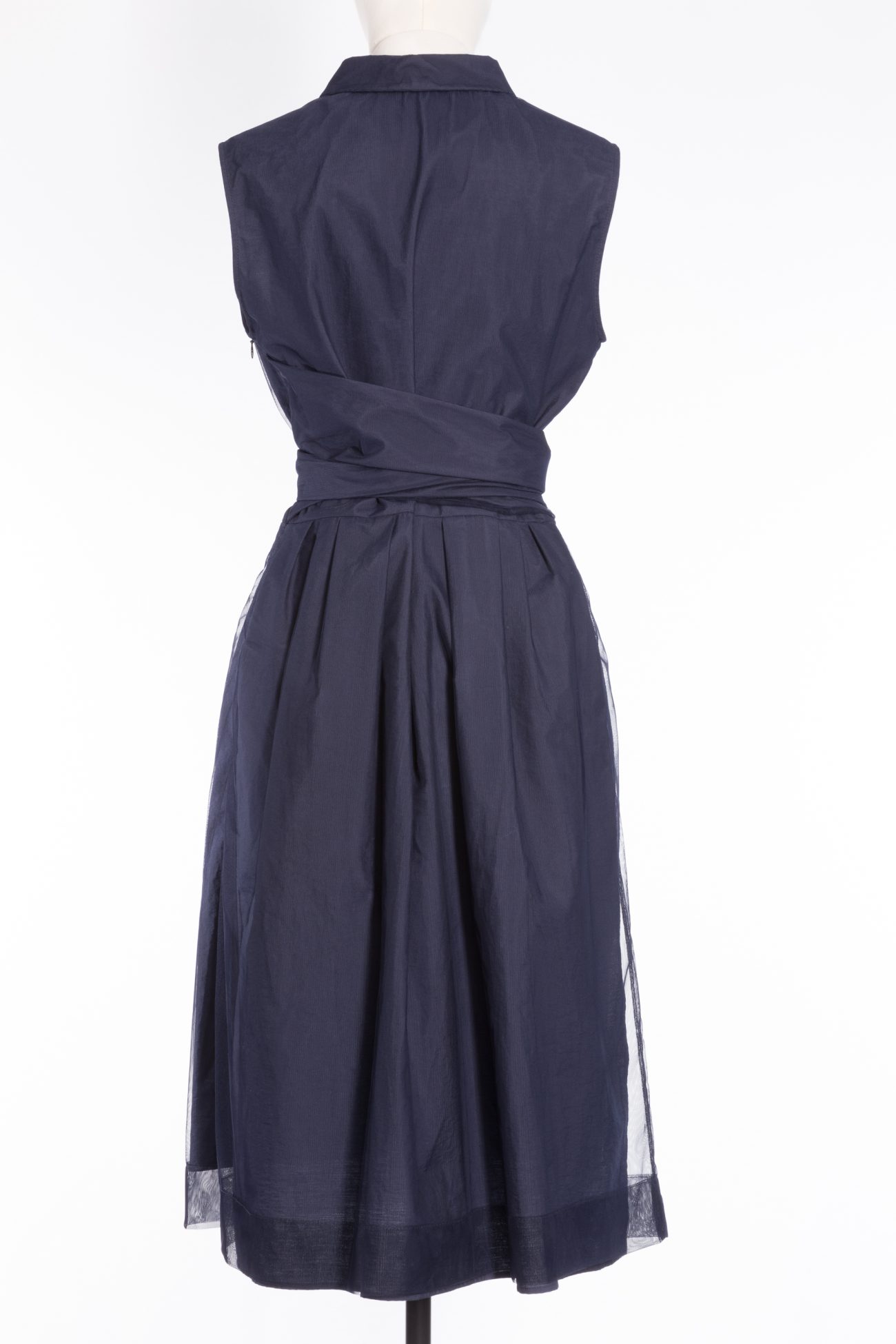 Brunello Cucinelli Blue tulle waist tie-up detail dress