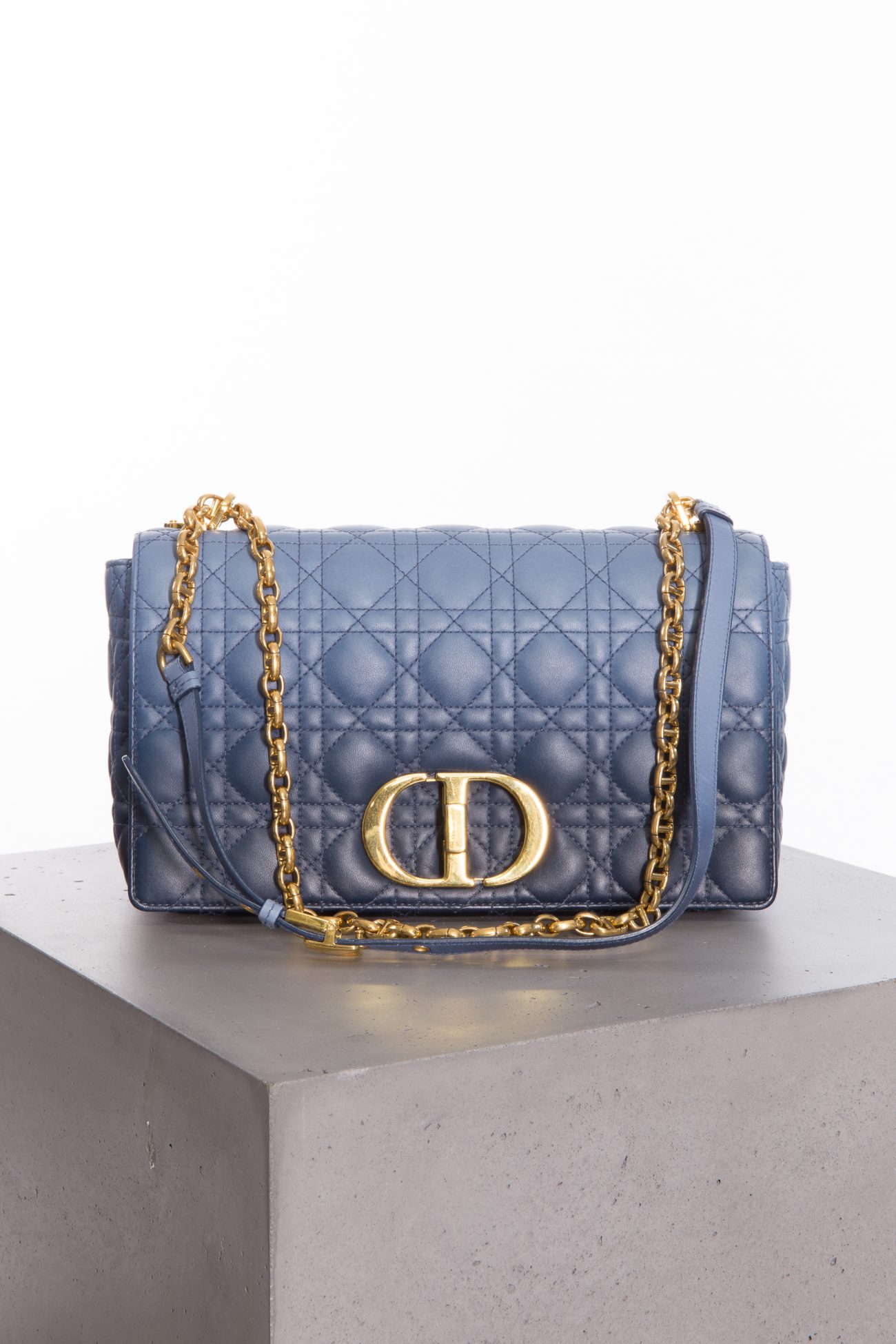 Christian Dior Lambskin cannage gradient large caro bag indigo blue