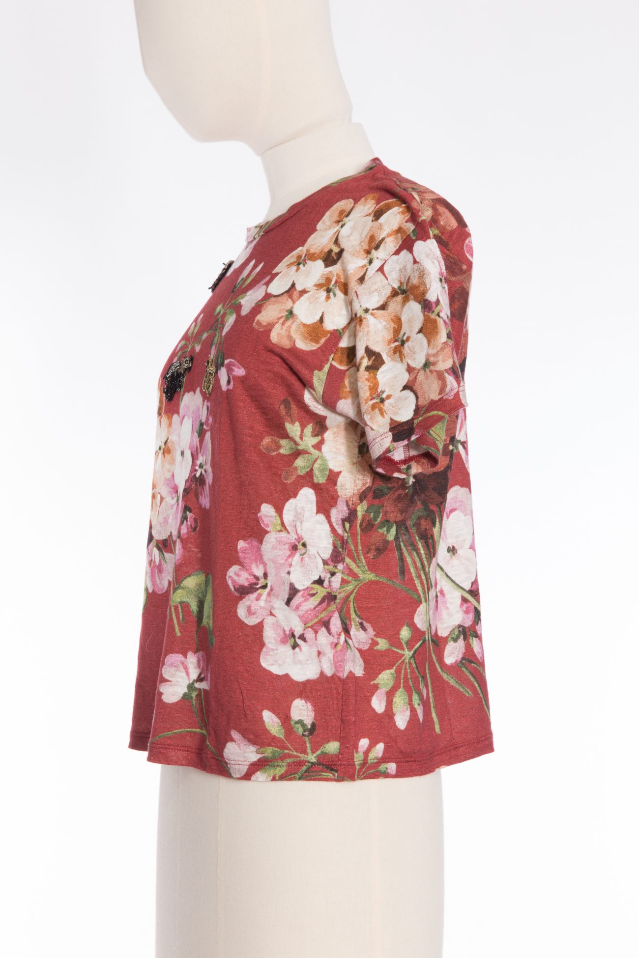 Gucci Burgundy floral print linen t-shirt