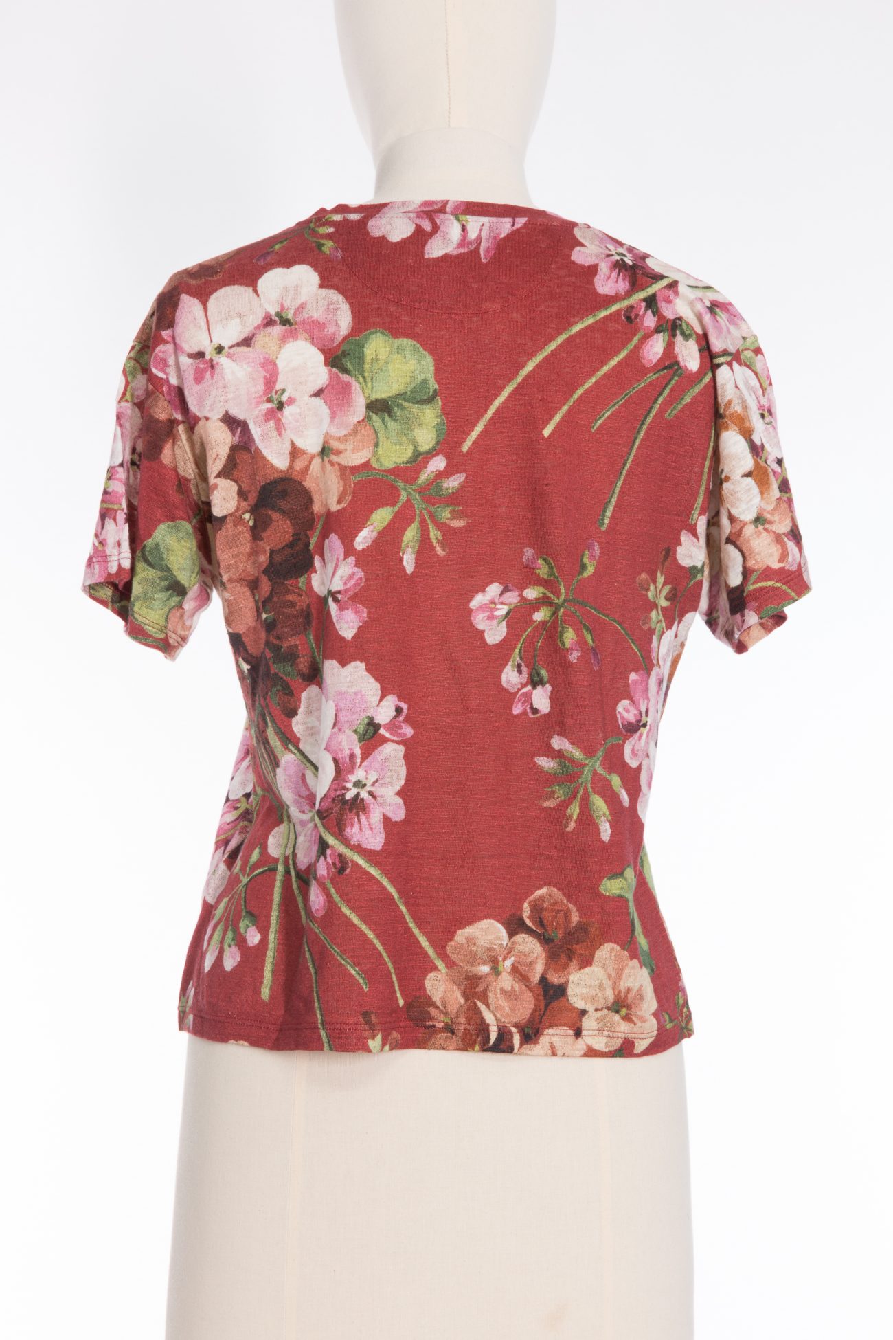 Gucci Burgundy floral print linen t-shirt