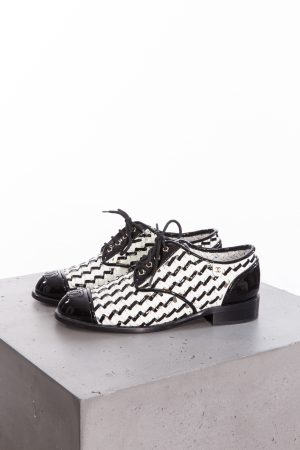Chanel Braided in black and white patent leather loafers