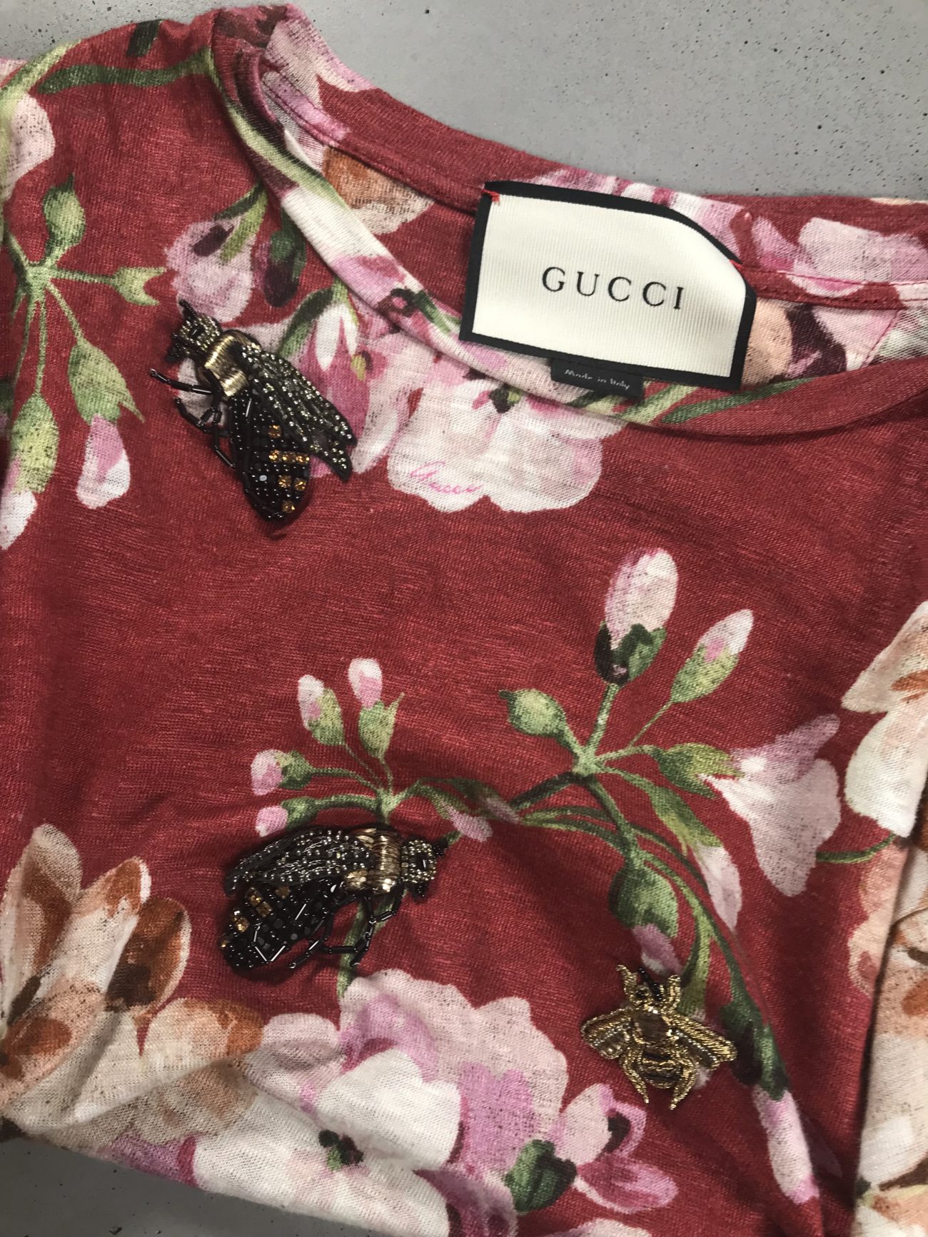 Gucci Burgundy floral print linen t-shirt