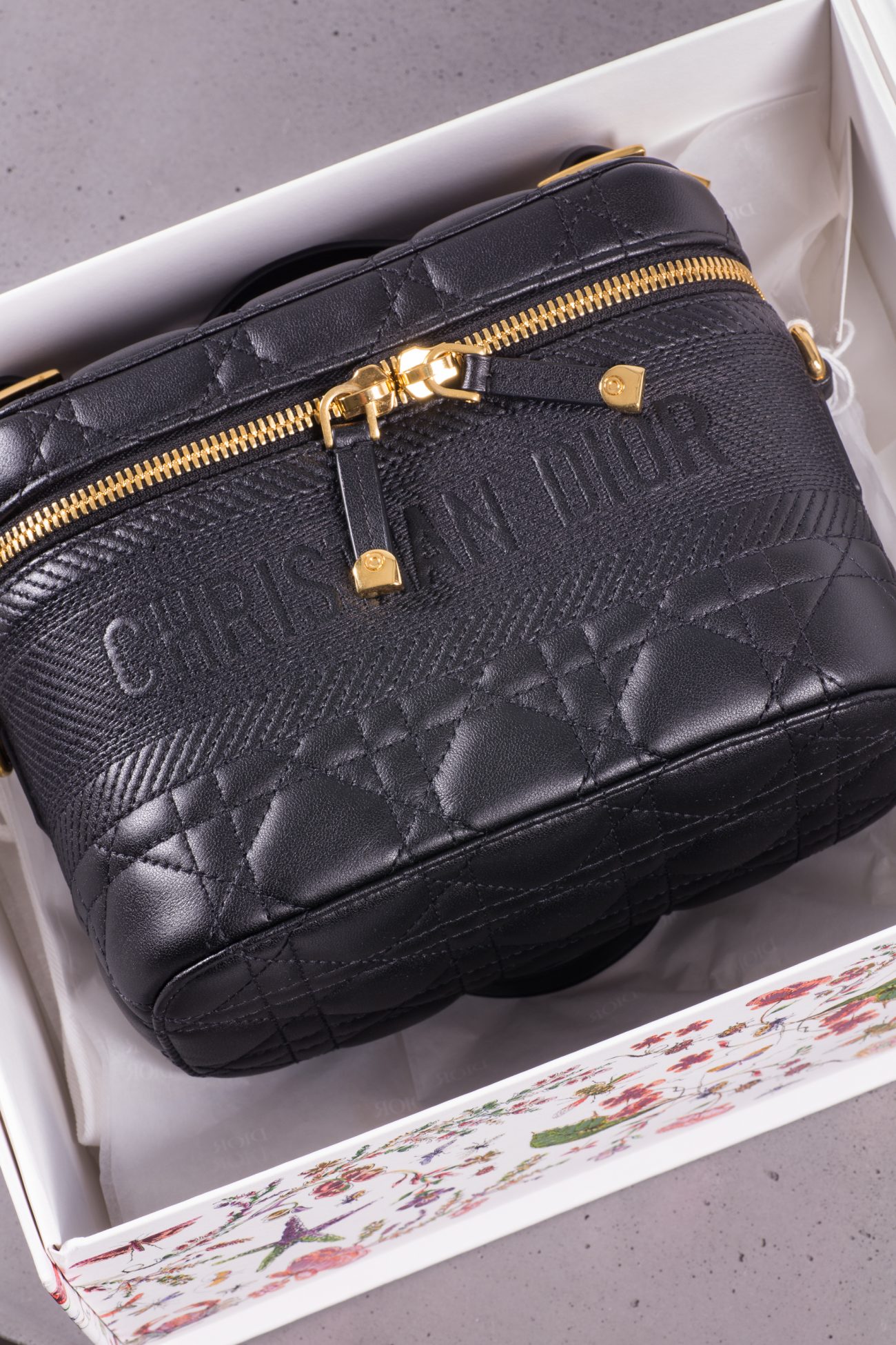 Christian Dior Lambskin cannage small Diortravel vanity case black