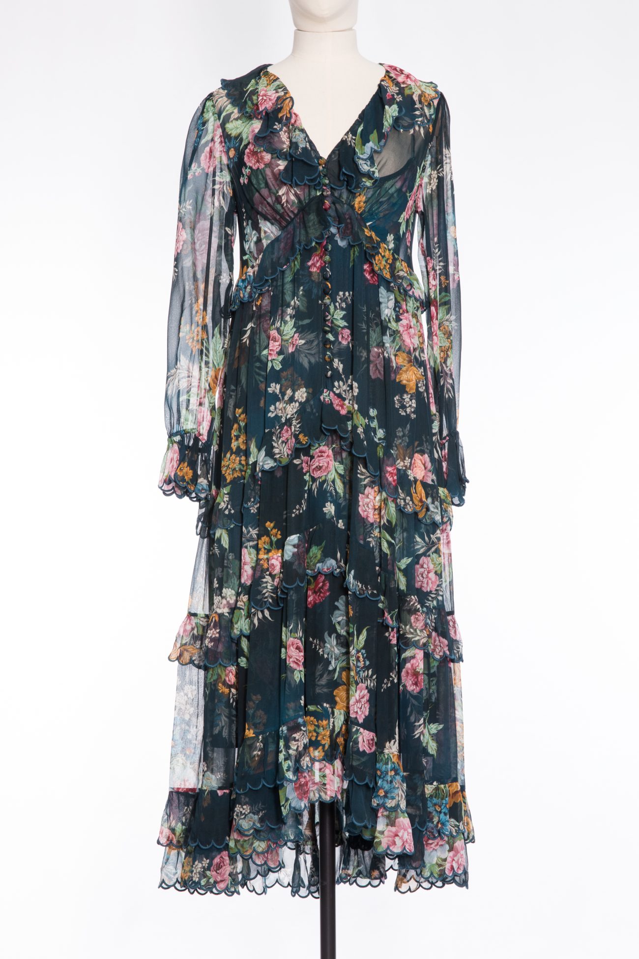 Zimmermann Wavelength Scallop tiered floral-print silk-chiffon midi dress