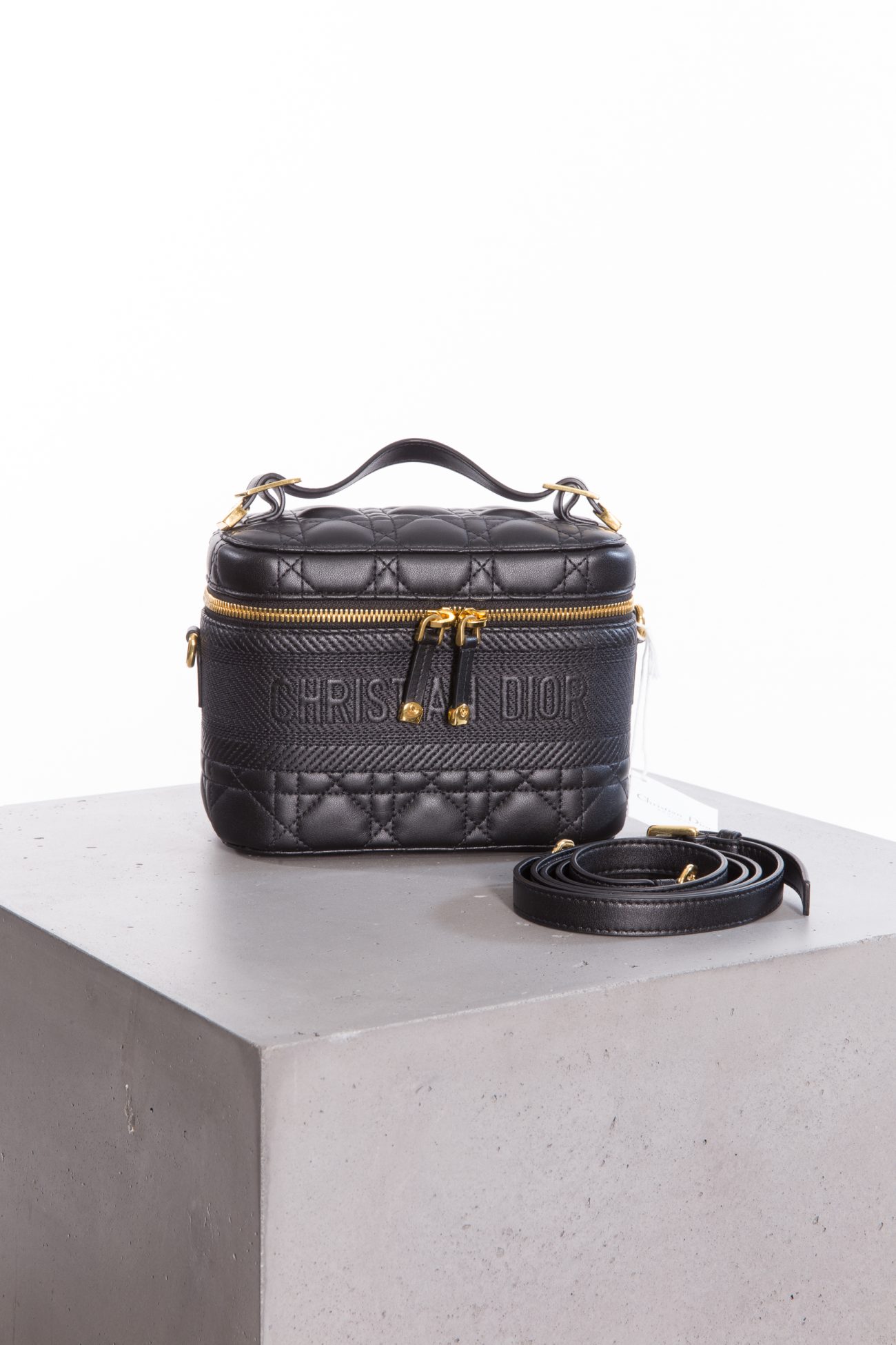 Christian Dior Lambskin cannage small Diortravel vanity case black