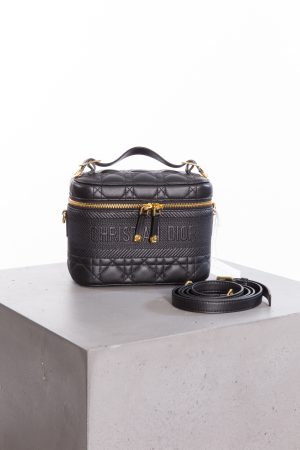 Christian Dior Lambskin cannage small Diortravel vanity case black