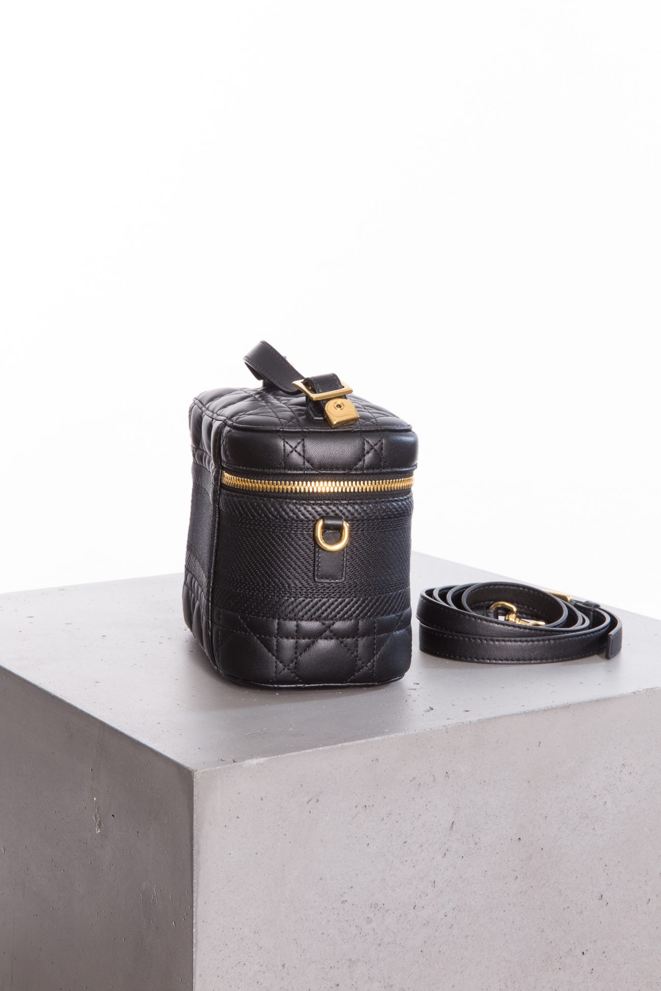 Christian Dior Lambskin cannage small Diortravel vanity case black