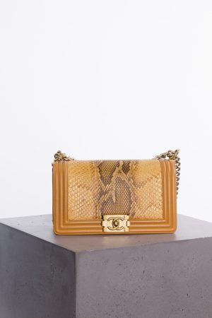 Chanel Python and calfskin medium Boy bag aged gold hardware