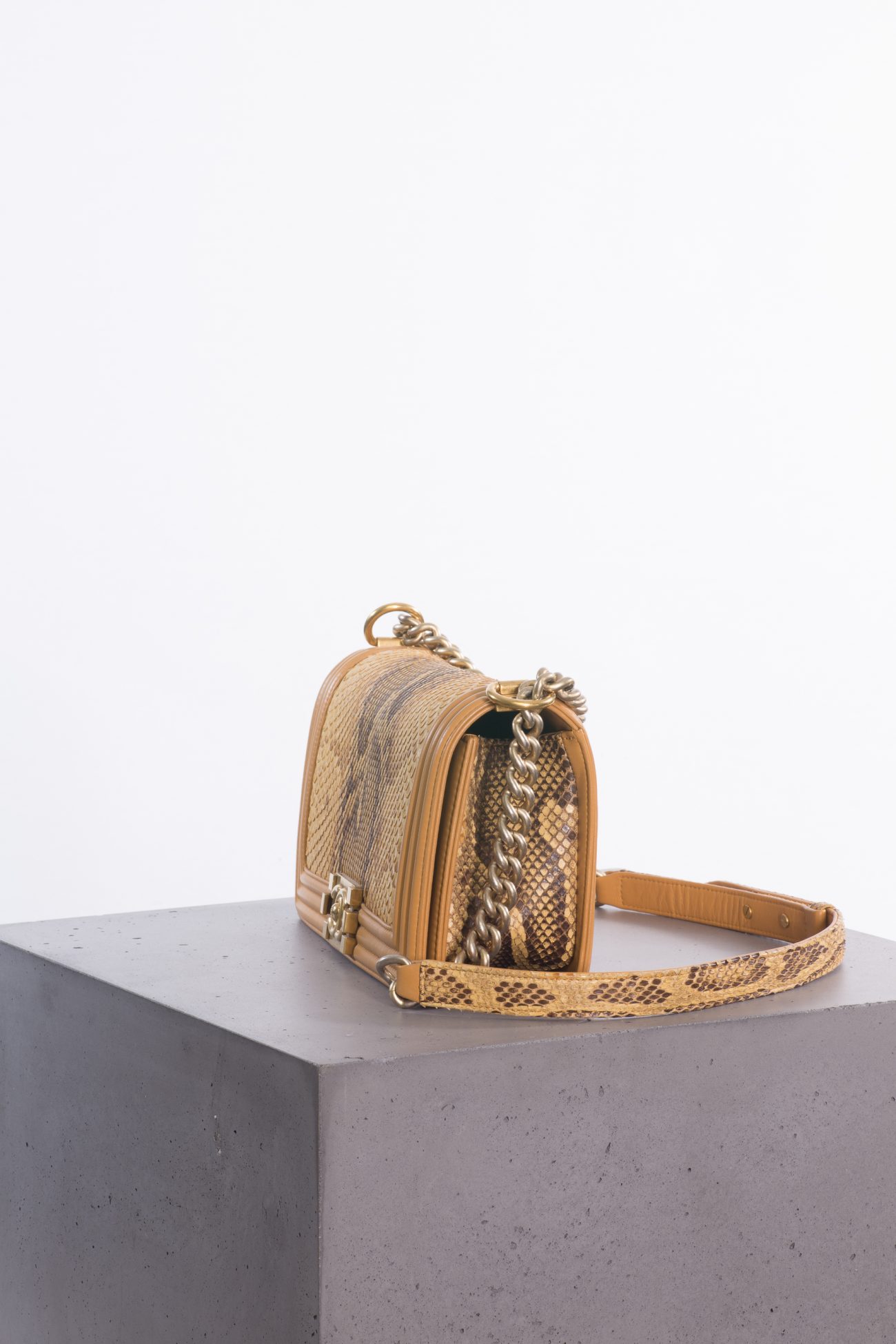 Chanel Python and calfskin medium Boy bag aged gold hardware