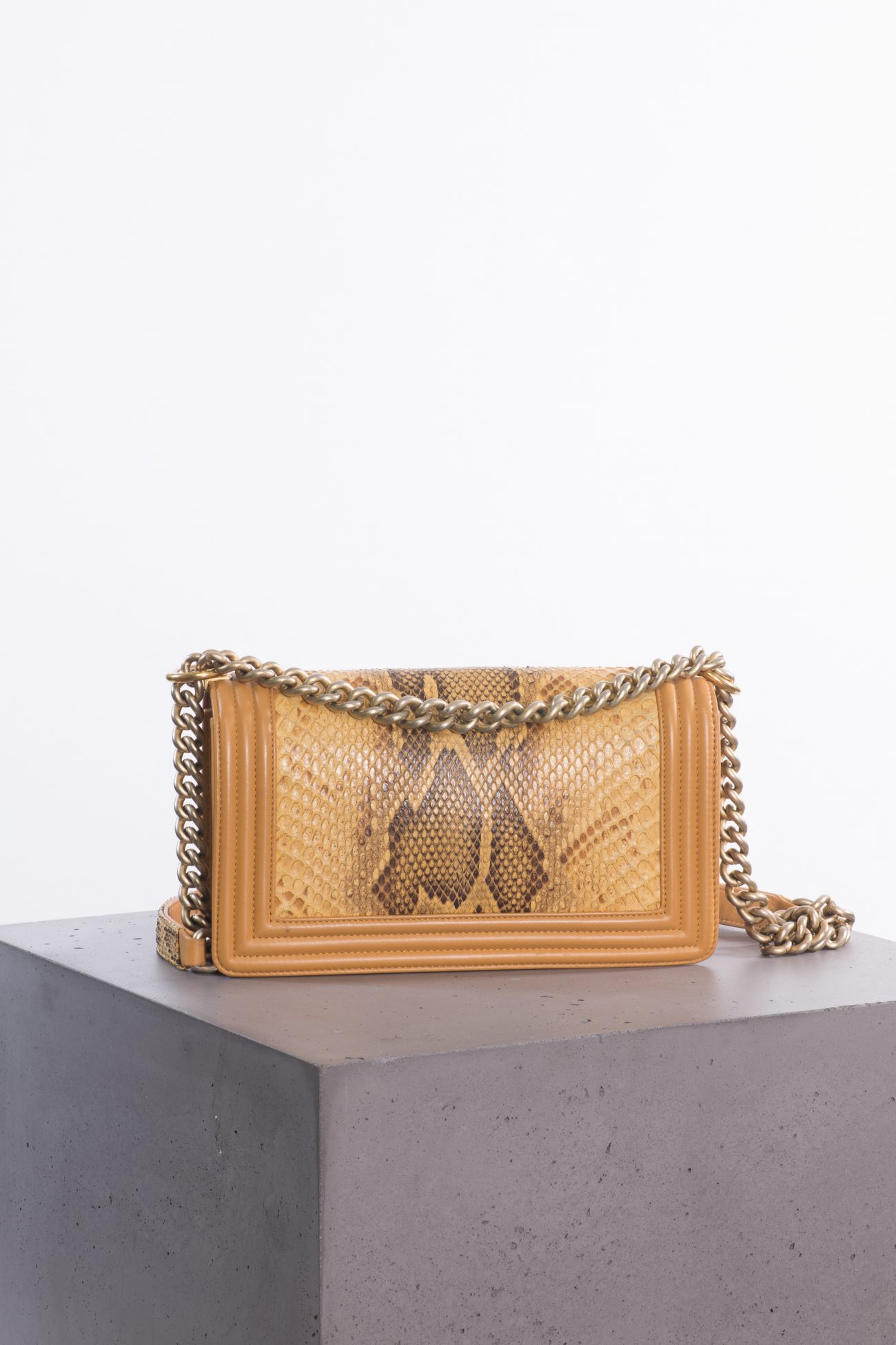 Chanel Python and calfskin medium Boy bag aged gold hardware