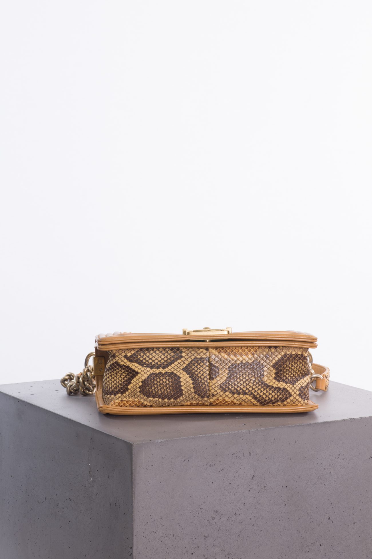Chanel Python and calfskin medium Boy bag aged gold hardware