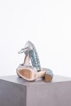 Miu Miu Metallic silver leather turquoise embellished block heel ankle strap platform sandals