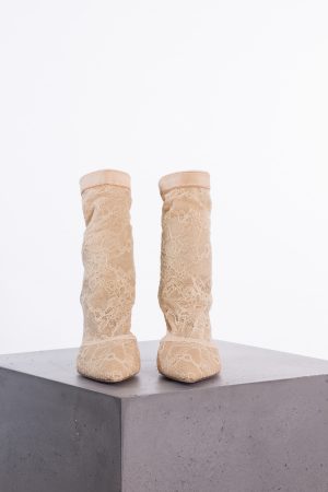 Gianvito Rossi Beige leather and lace ankle boots