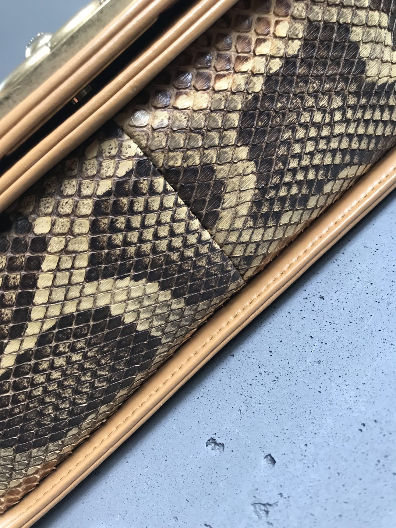 Chanel Python and calfskin medium Boy bag aged gold hardware