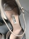 Miu Miu Metallic silver leather turquoise embellished block heel ankle strap platform sandals