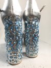 Miu Miu Metallic silver leather turquoise embellished block heel ankle strap platform sandals