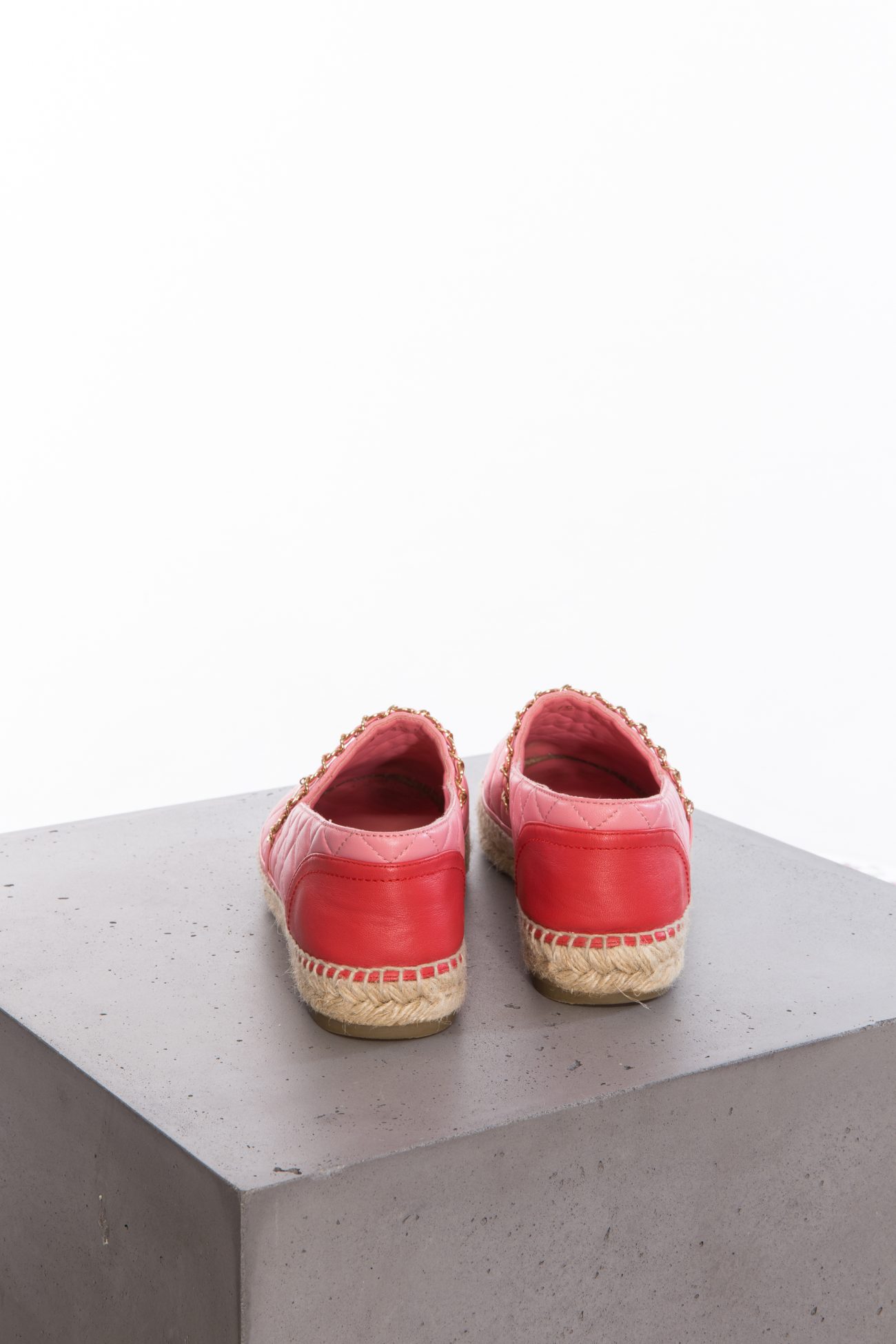 Chanel Lambskin quilted CC chain espadrilles pink red
