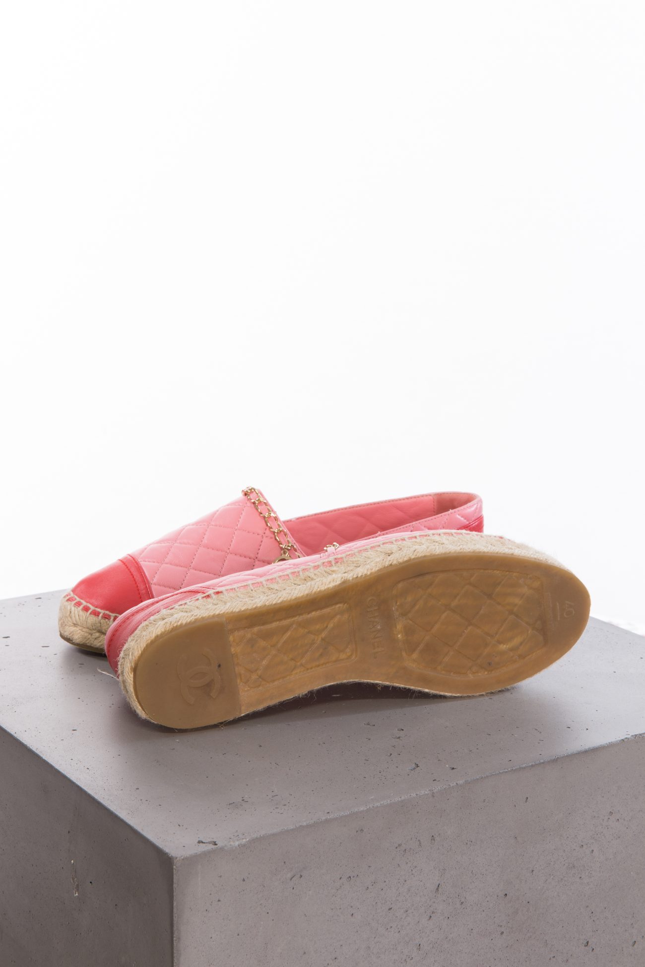 Chanel Lambskin quilted CC chain espadrilles pink red