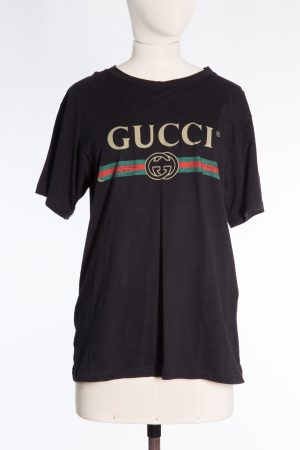 Gucci Black logo print distressed cotton T-shirt 
