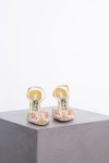 1955 very rare Salvatore Ferragamo “The Madonna” heel- Gold kid Leather with beaded Tavarnelle lace embroidery