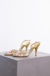 1955 very rare Salvatore Ferragamo “The Madonna” heel- Gold kid Leather with beaded Tavarnelle lace embroidery