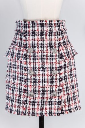 Balmain Button-embellished tweed mini skirt