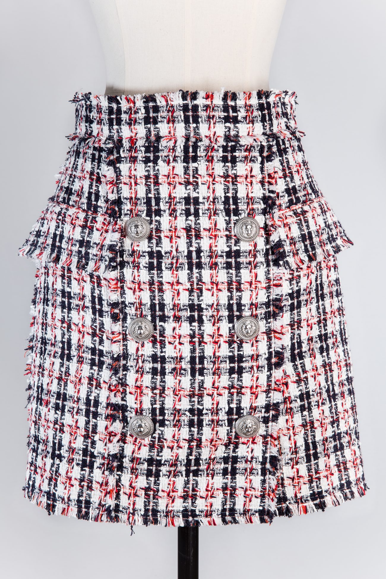 Balmain Button-embellished tweed mini skirt