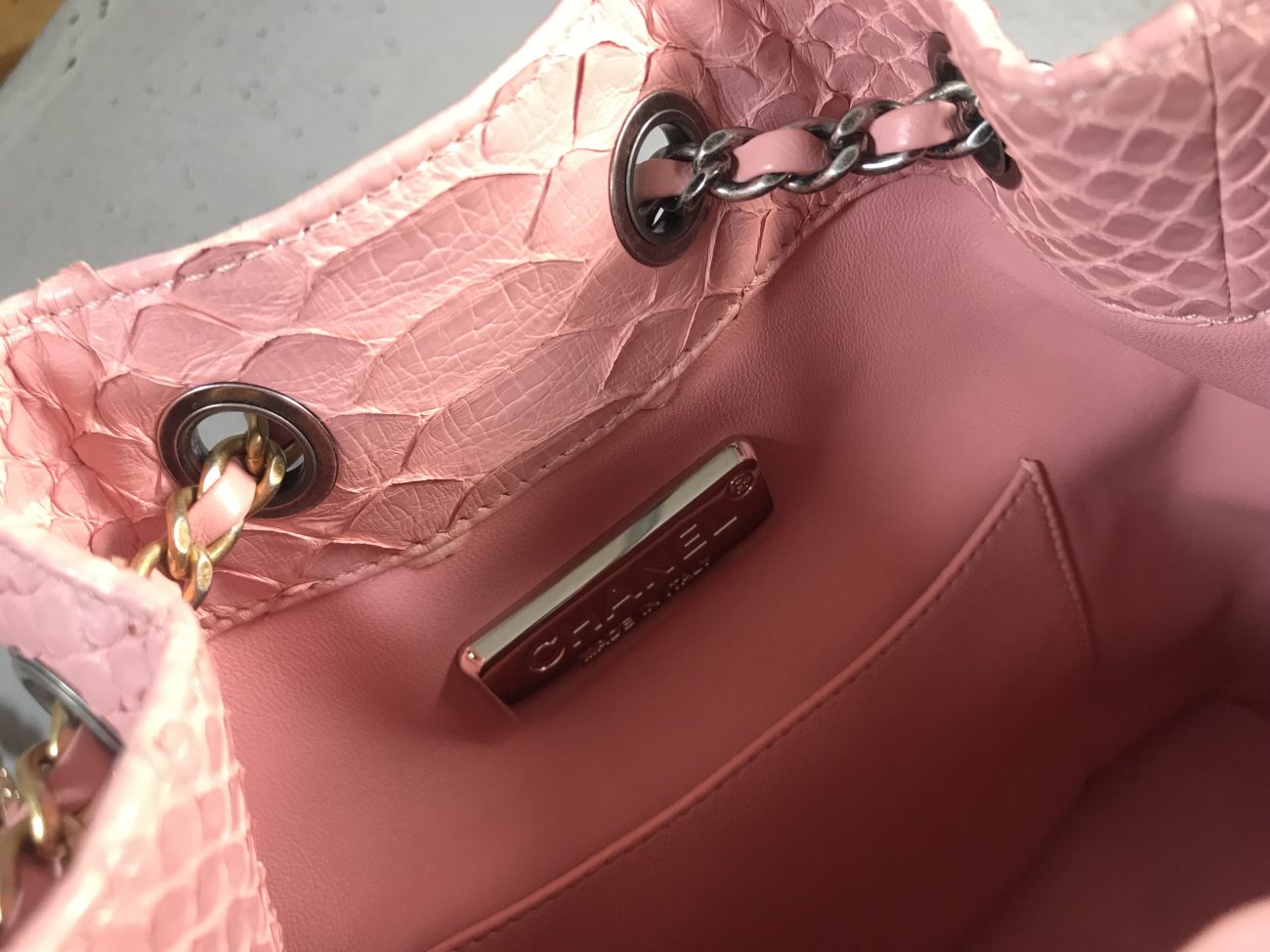 Chanel Python small Gabrielle backpack light pink