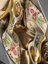 1955 very rare Salvatore Ferragamo “The Madonna” heel- Gold kid Leather with beaded Tavarnelle lace embroidery