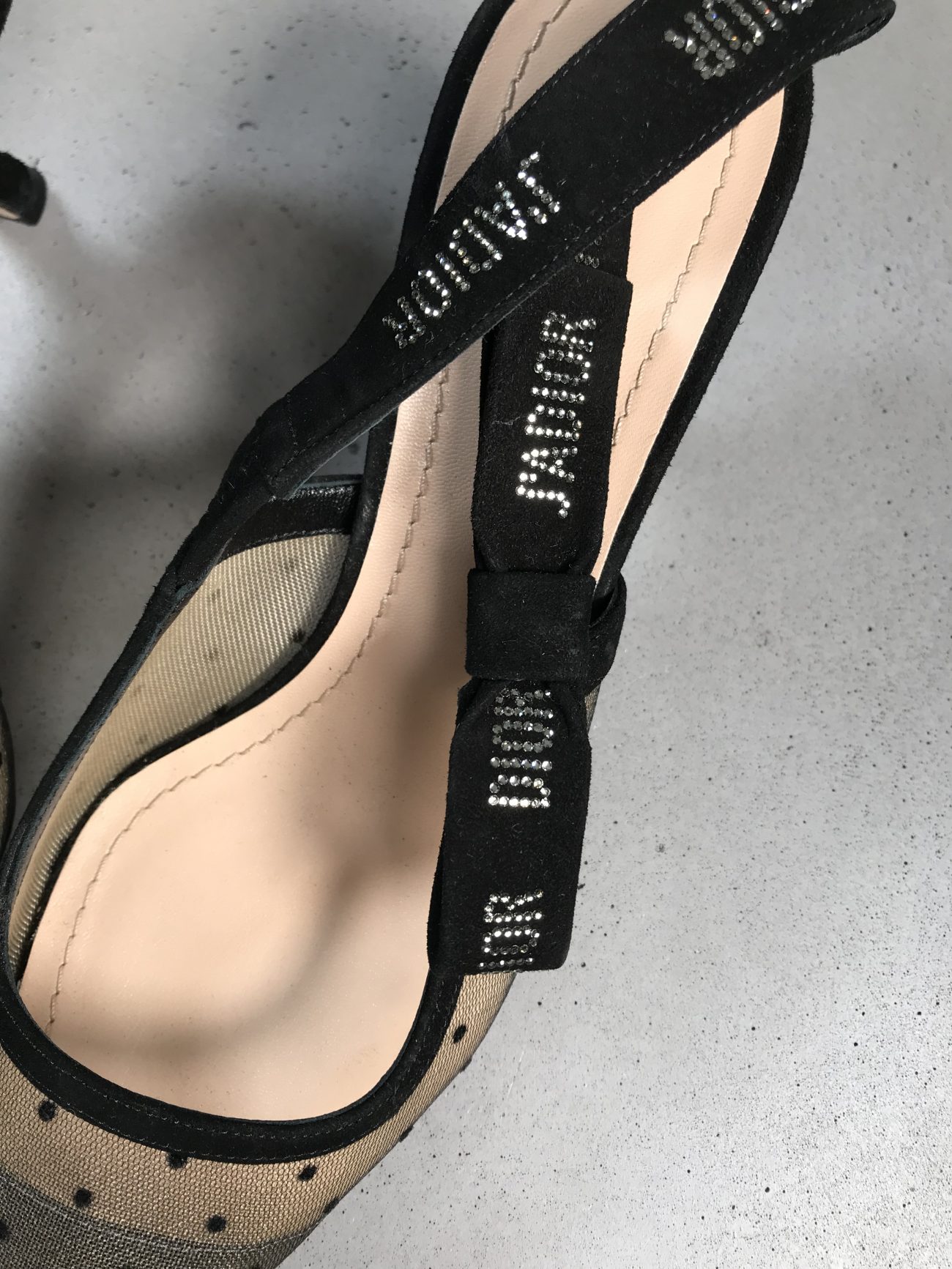 Christian Dior Mesh plumetis crystal suede J'Adior slingback 65mm pumps nude black