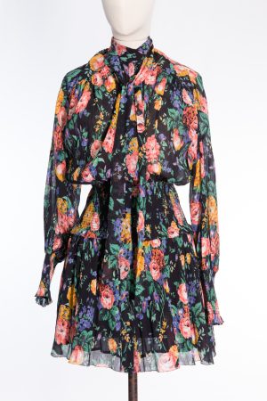 Zimmermann Allia shirred tie neck floral silk blend mini dress 