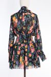 Zimmermann Allia shirred tie neck floral silk blend mini dress 
