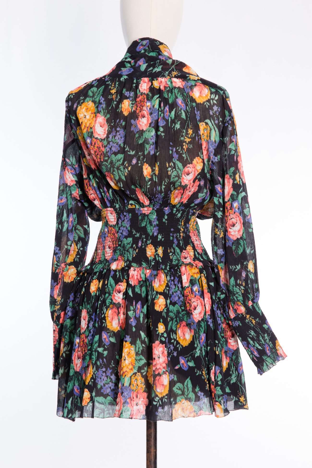 Zimmermann Allia shirred tie neck floral silk blend mini dress 