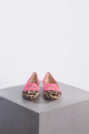 Charlotte Olympia Pink/Brown Suede and Calf Hair Smoking Loafers
