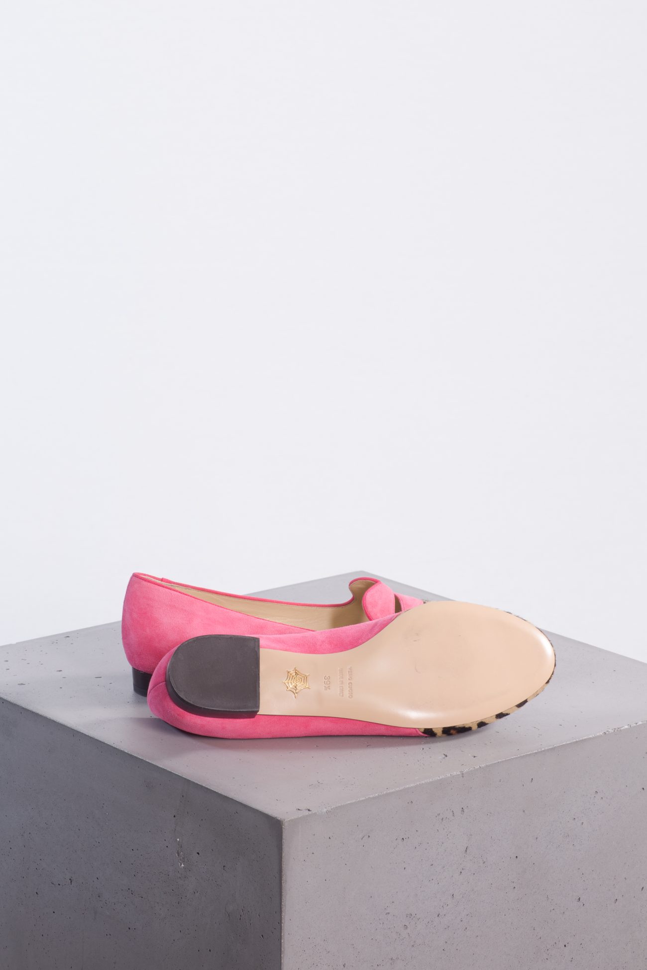 Charlotte Olympia Pink/Brown Suede and Calf Hair Smoking Loafers