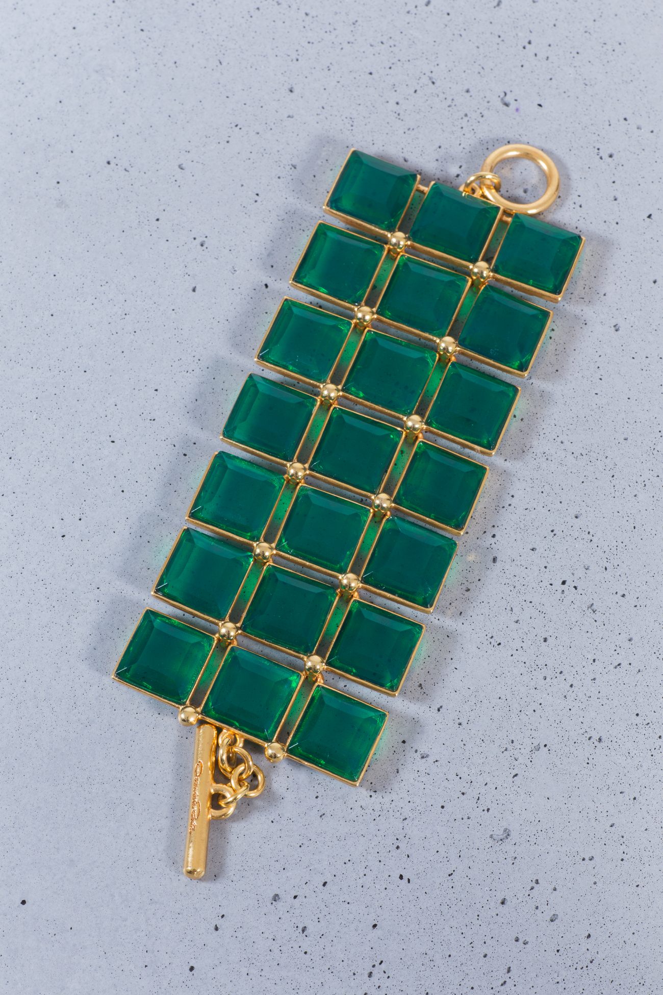 Oscar de la Renta Rectangle Gold tone emerald crystal bracelet