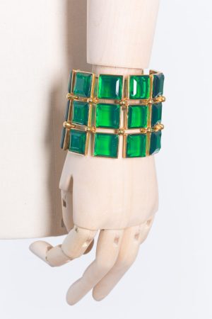 Oscar de la Renta Rectangle Gold tone emerald crystal bracelet