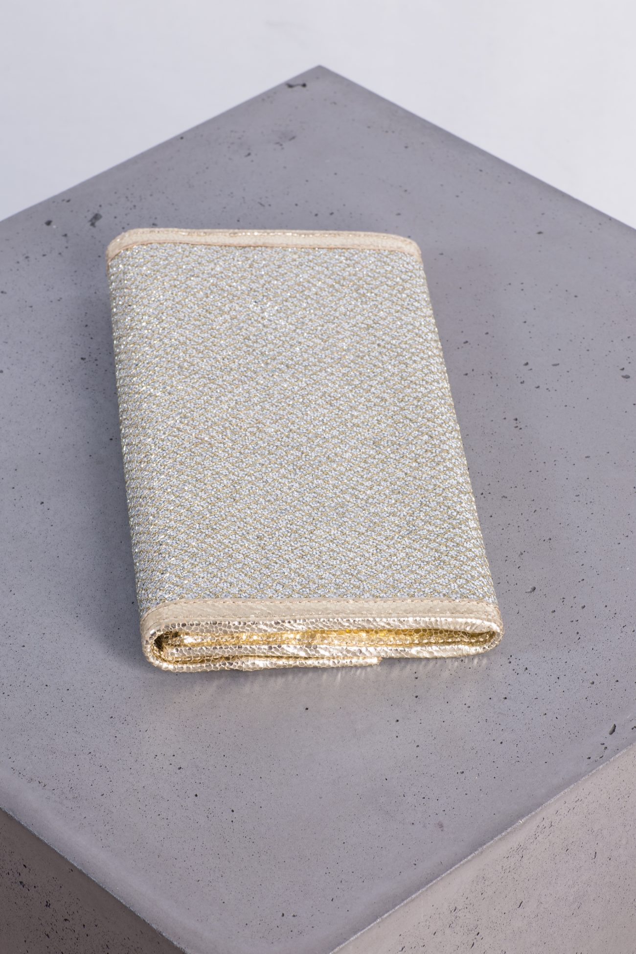 Jimmy Choo Gold and silver glitter leather clutch bag