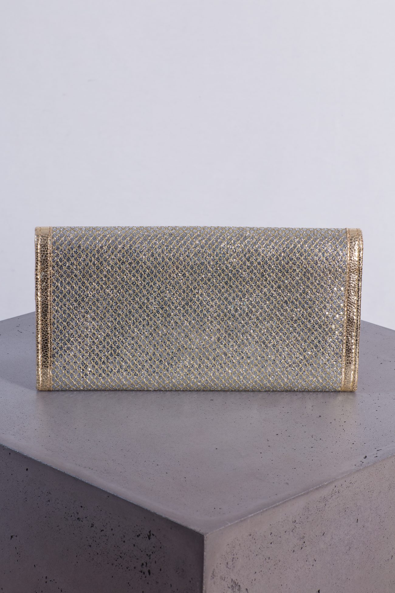 Jimmy Choo Gold and silver glitter leather clutch bag
