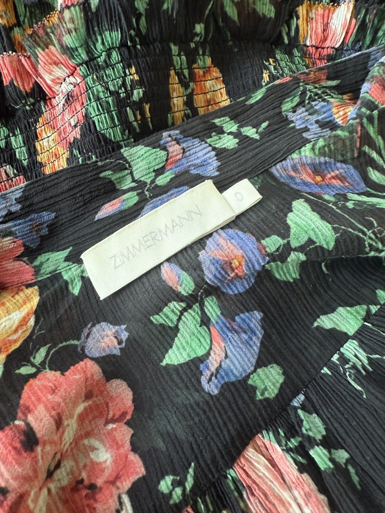 Zimmermann Allia shirred tie neck floral silk blend mini dress 