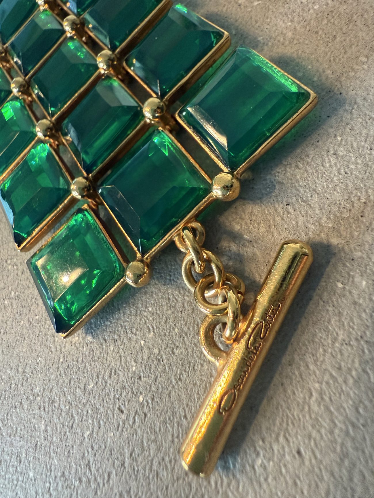 Oscar de la Renta Rectangle Gold tone emerald crystal bracelet