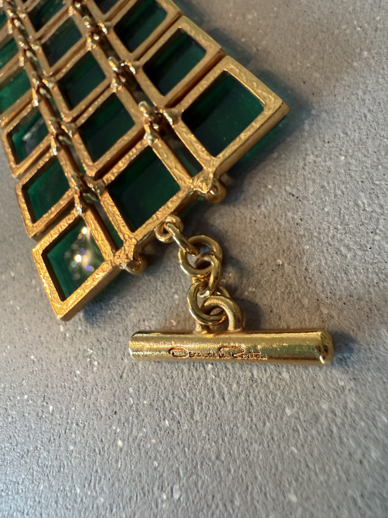 Oscar de la Renta Rectangle Gold tone emerald crystal bracelet